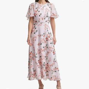 Calvin Klein Women's Midi Chiffon Dress with Flutter Sleeves